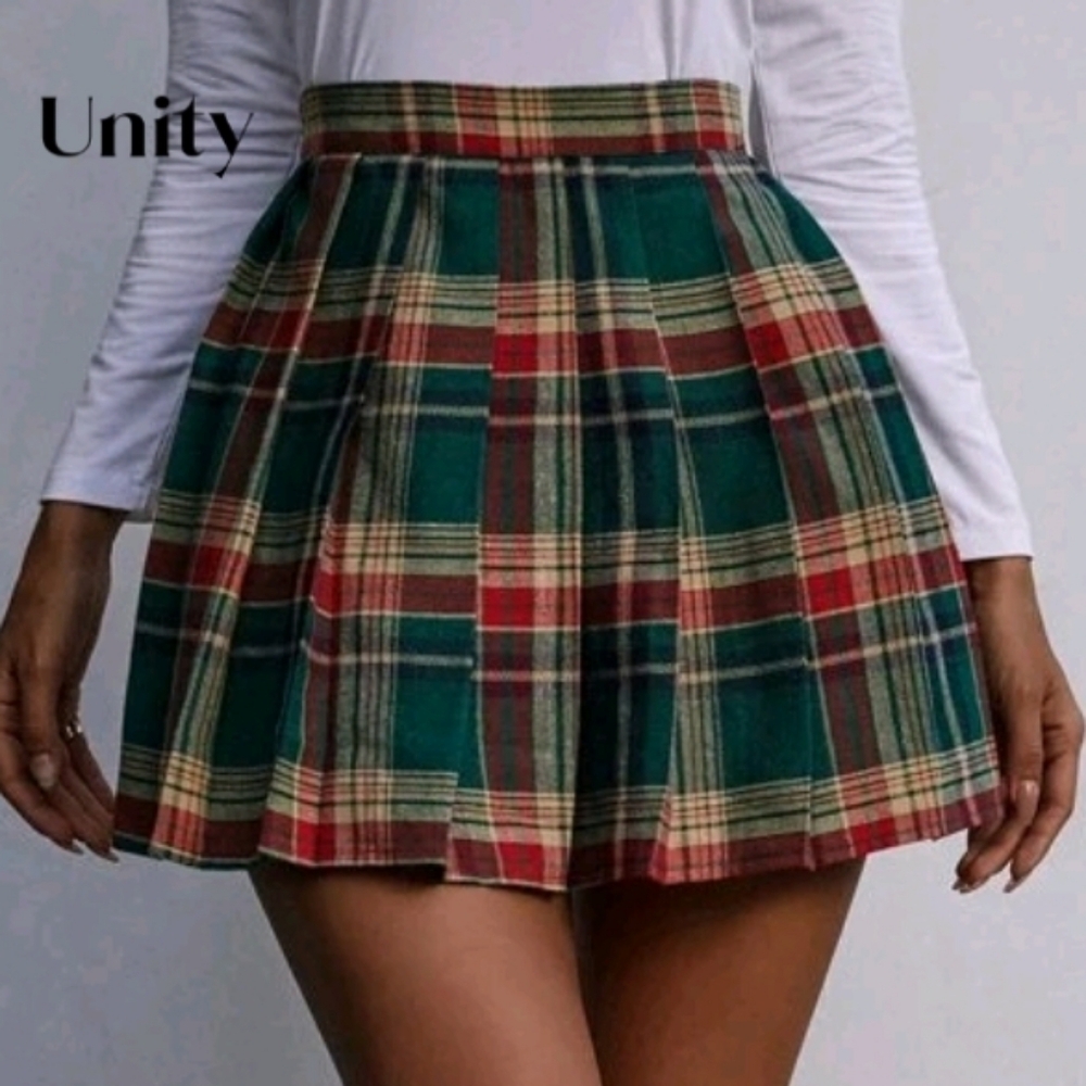 SHEIN Green and Red Plaid Mini Skirt